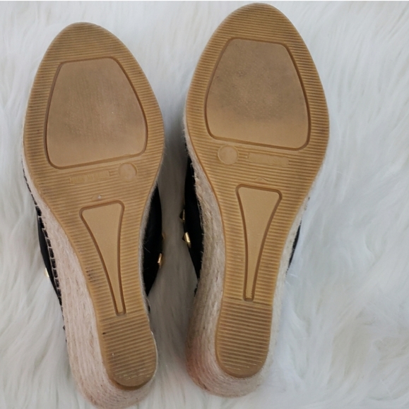 Vidoretta Black Leather Studded Raffia Jute Wedge Sandals Size 11 - Picture 9 of 11